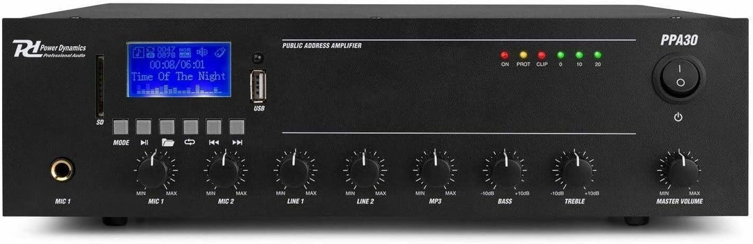 Power Dynamics PPA30-100 Volt Verstärker mit Bluetooth, USB, SD, MP3-Player, max 30 Watt, 100V Verst