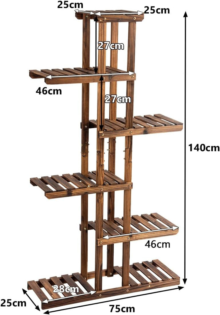 GOPLUS 6 Ebenen Blumenregal, Pflanzenregal Holz Blumentreppe Pflanzenständer Blumenständer draussen