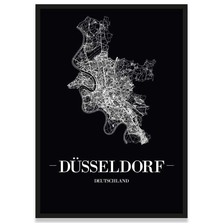 JUNIWORDS Stadtposter, Düsseldorf, Wähle eine Grösse, 21 x 30 cm, Poster mit Rahmen, Schrift A, Schw
