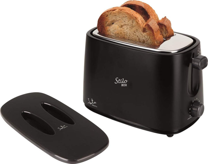 Jata TT631 Schwarzer Toaster mit Schutzkappe und zwei extra breiten Schlitzen, mit elektronischem Ro