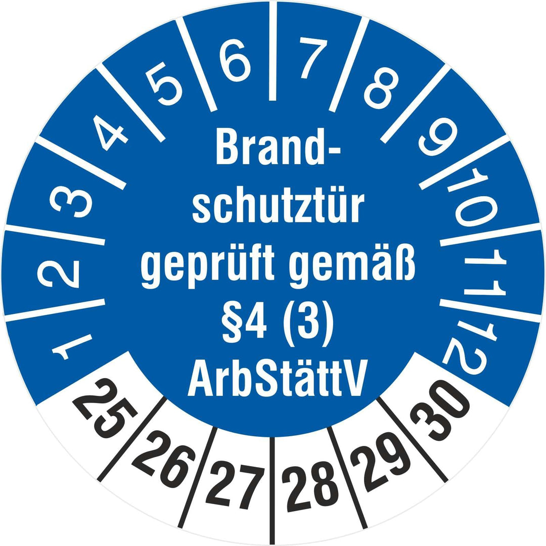 1000 Prüfetiketten Brandschutztür geprüft §4 (3) ArbStättV 30 mm 2025-2030 Prüfplaketten 1000 30mm D