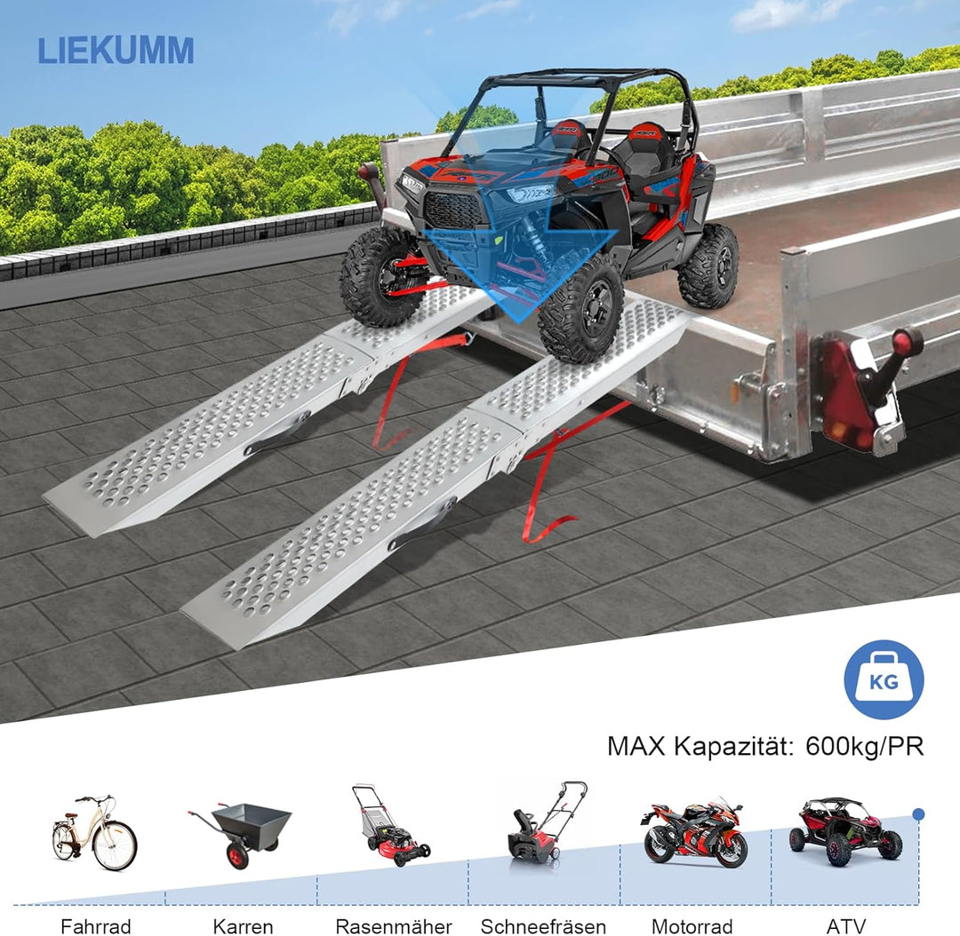 LIEKUMM 2X Auffahrrampe,150 cm Stahl Klabbar Laderampe, 600 kg Tragkraft Auffahrrampe für Anhänger,