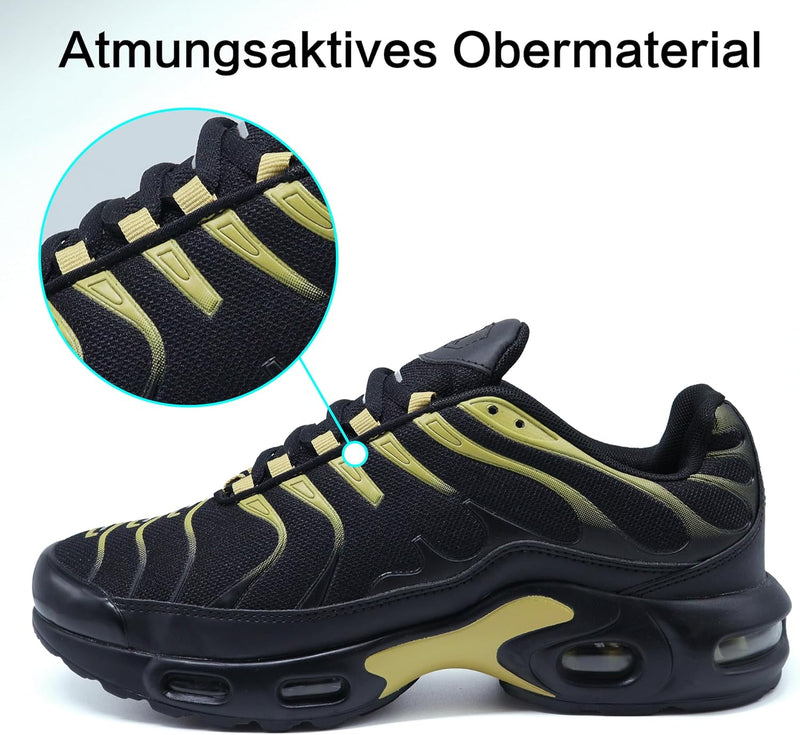 Procity Unisex Damen Herren Dämpfung Sneaker Sportschuhe leichte Laufschuhe 37 EU Gold Black, 37 EU