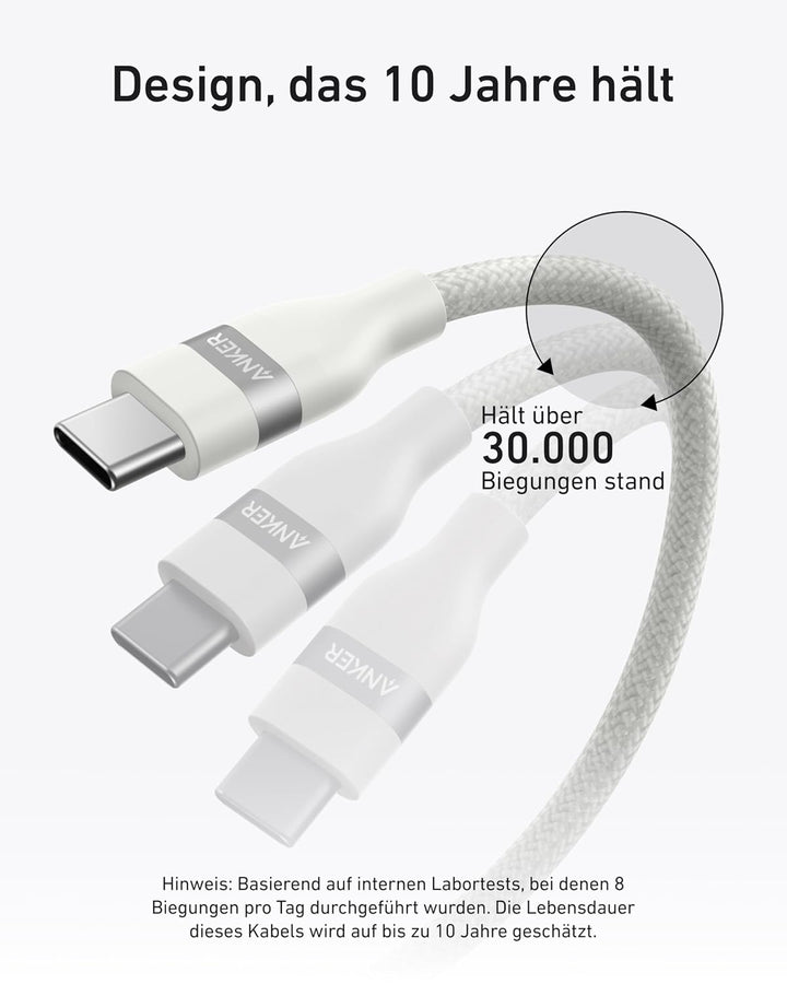 Anker Nano USB C auf USB C Kabel, 240W 1,8m flexibel farbig geflochten, USB C Schnellladekabel Typ C