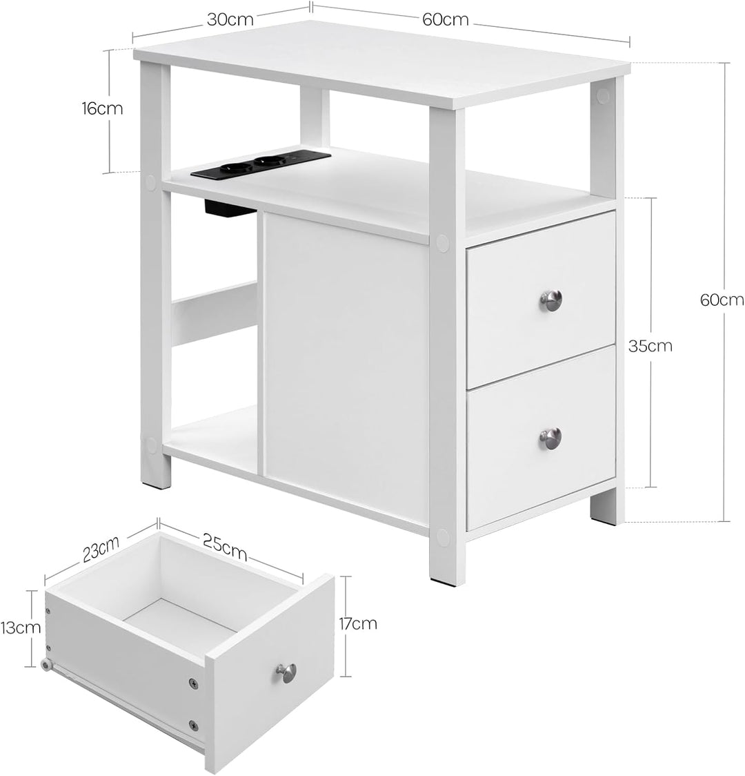 WOLTU Beistelltisch mit Steckdose, Nachttisch mit Ladefunktion, Sofatisch schmal, mit 2 Schubladen 2