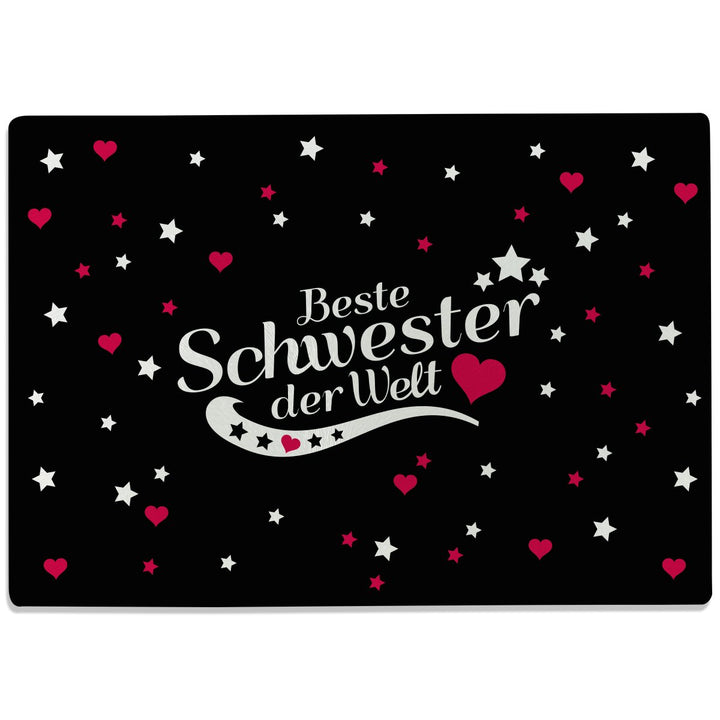 Glasschneidebrett mit Schriftzug „Beste Schwester der Welt“ - Design wählbar - Glasschneideplatte, S
