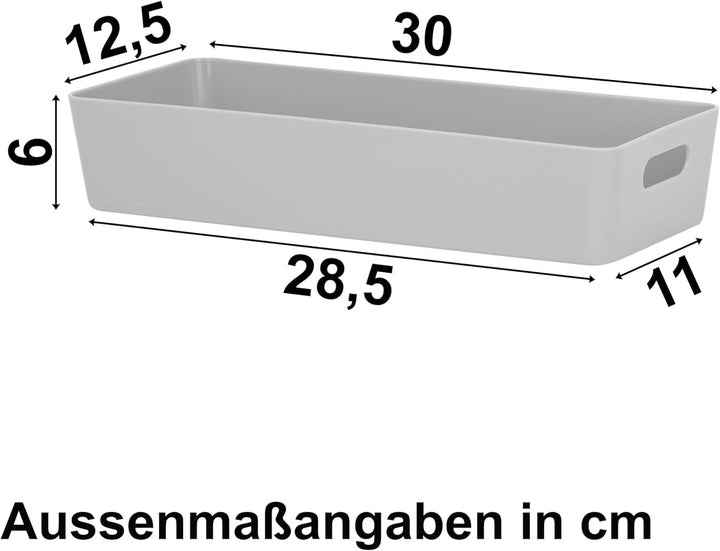 6x Ordnungsboxen - 6 cm hoch - GRAU - 30x12,5x6cm - 1,9 Liter - Ordnungskorb - Schubladenorganizer S