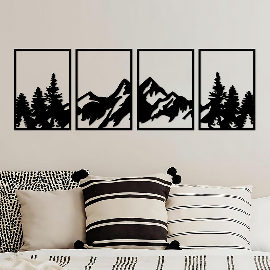 ESTART 4 Stück Metall Berg Wandkunst, grosse Berge Wanddekoration, Bergflüsse, dekoratives Gemälde,