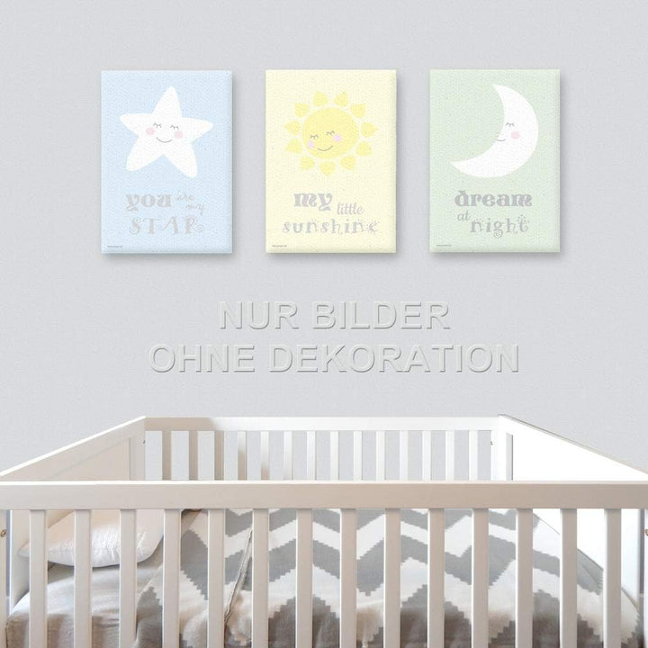 PRICARO Leinwand Sonne Mond Sterne, 20 x 30 cm, 3er Set