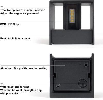 DAWALIGHT Aussenwandleuchte Up Down 12W LED 925lm 3000K Warmweiss IP65 Wasserdicht Wandleuchte Ausse