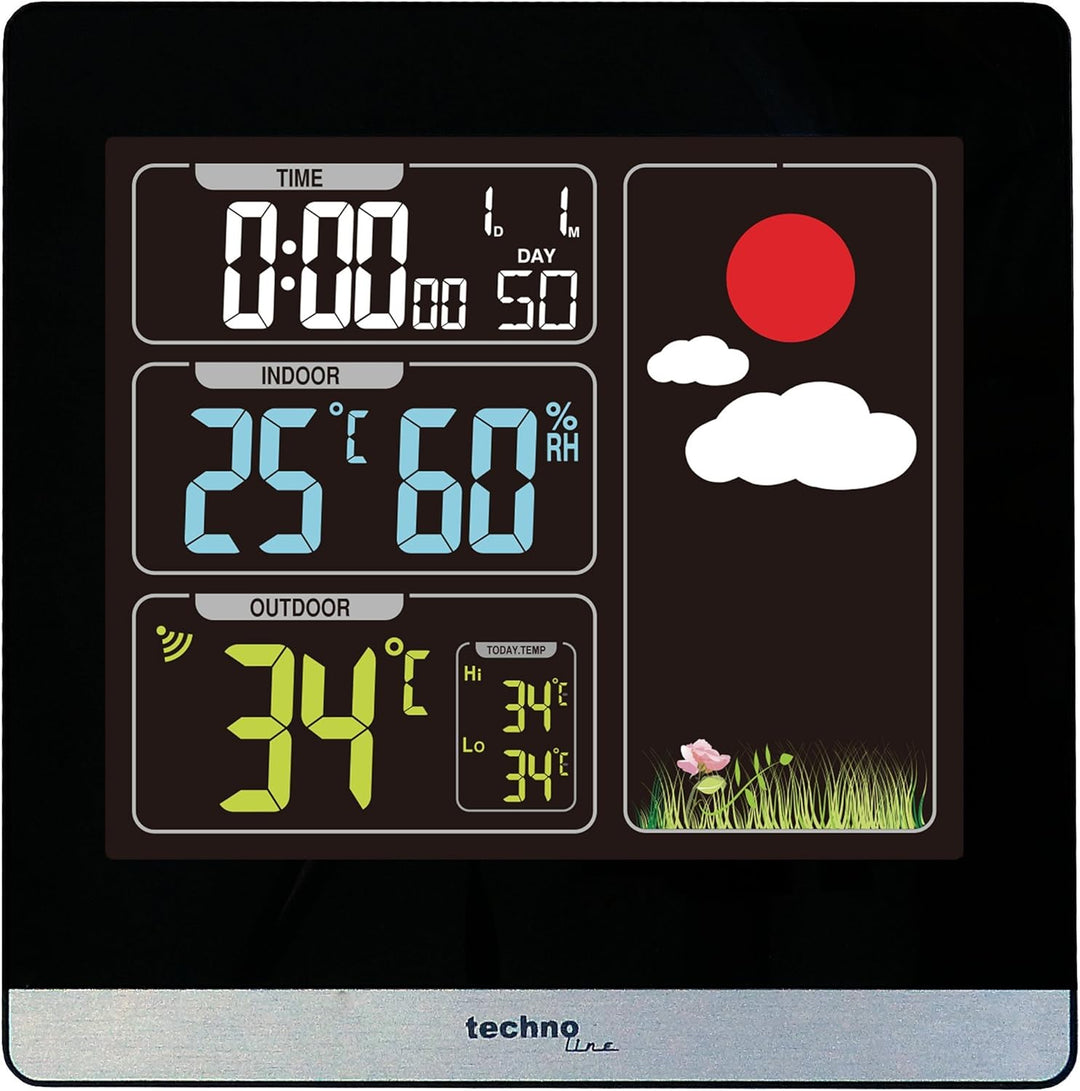 WS6448 Wetterstation mit farbigem Display, klar und deutlich abzulesen, modernes Gehäuse, schwarz, W