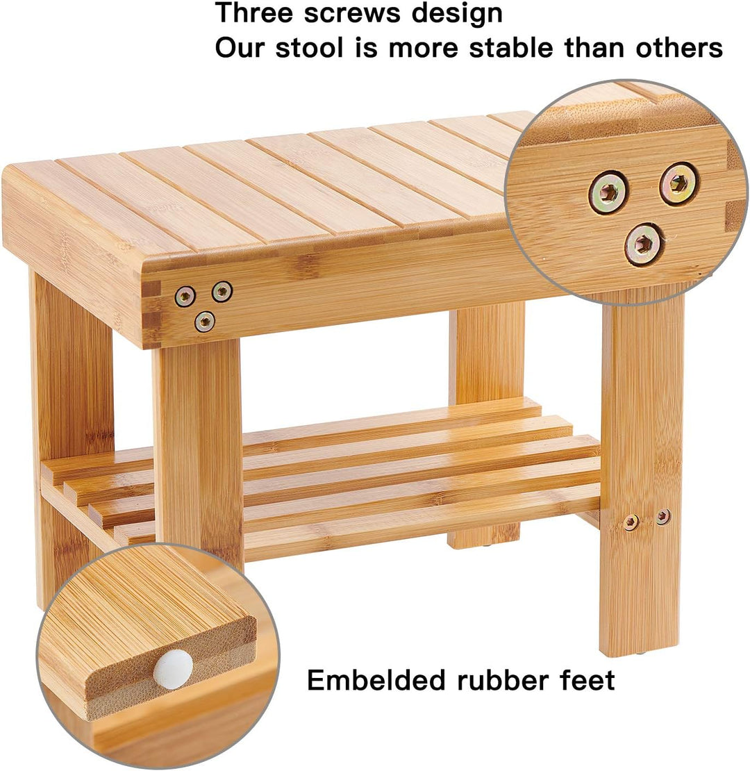 Utoplike holzhocker，fussbank Holz，Kleiner Bambus-Hocker mit Ablage, rutschfest und leicht, für Schla