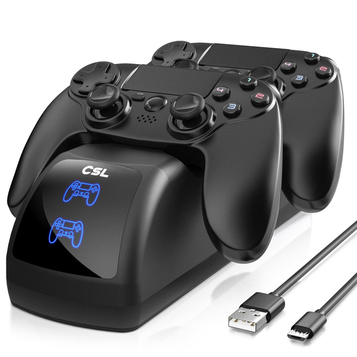 CSL - Ladestation für PS4 Gamepads – mit Mikro USB Ladekabel – PS4 Ladegerät - Doppeltes Schnelllade