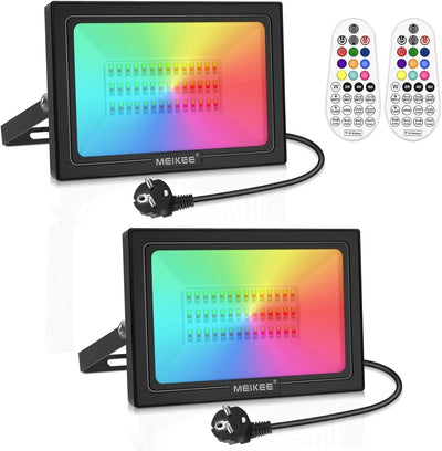 MEIKEE 60W RGB Strahler Mit Fernbedienung 2 Modi 12 Farben Timer Memory-Funktion RGB Fluter IP66 Was