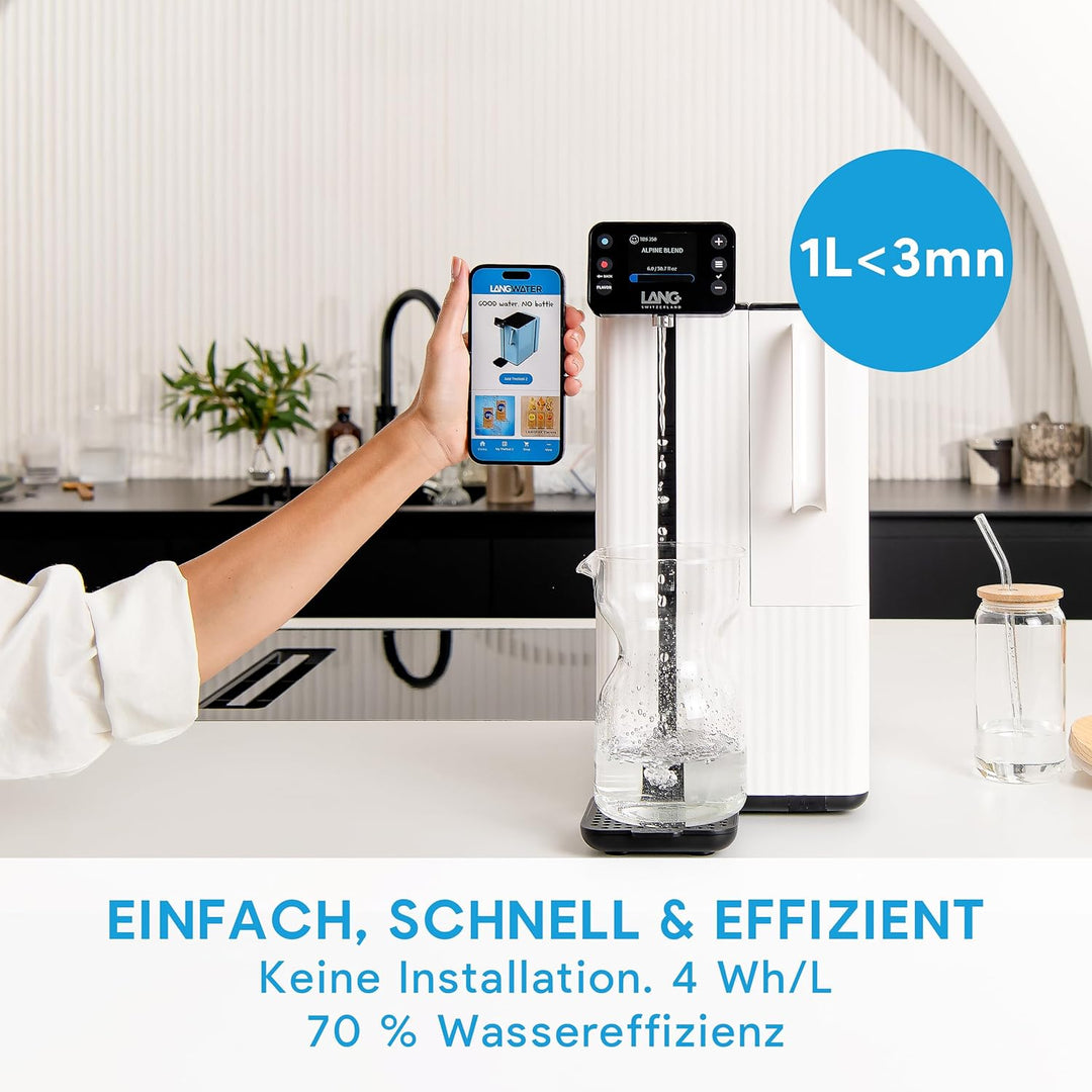 LANGWATER Auftisch Osmoseanlage mit Anpassbarer Mineralisierung & Heisswasserspender – Umkehrosmosea