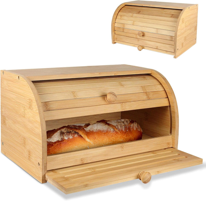 FISHTEC Brotkasten aus Bambus mit integriertem Schneidebrett, Krümelauffang, Brotkasten, Brotkorb, S