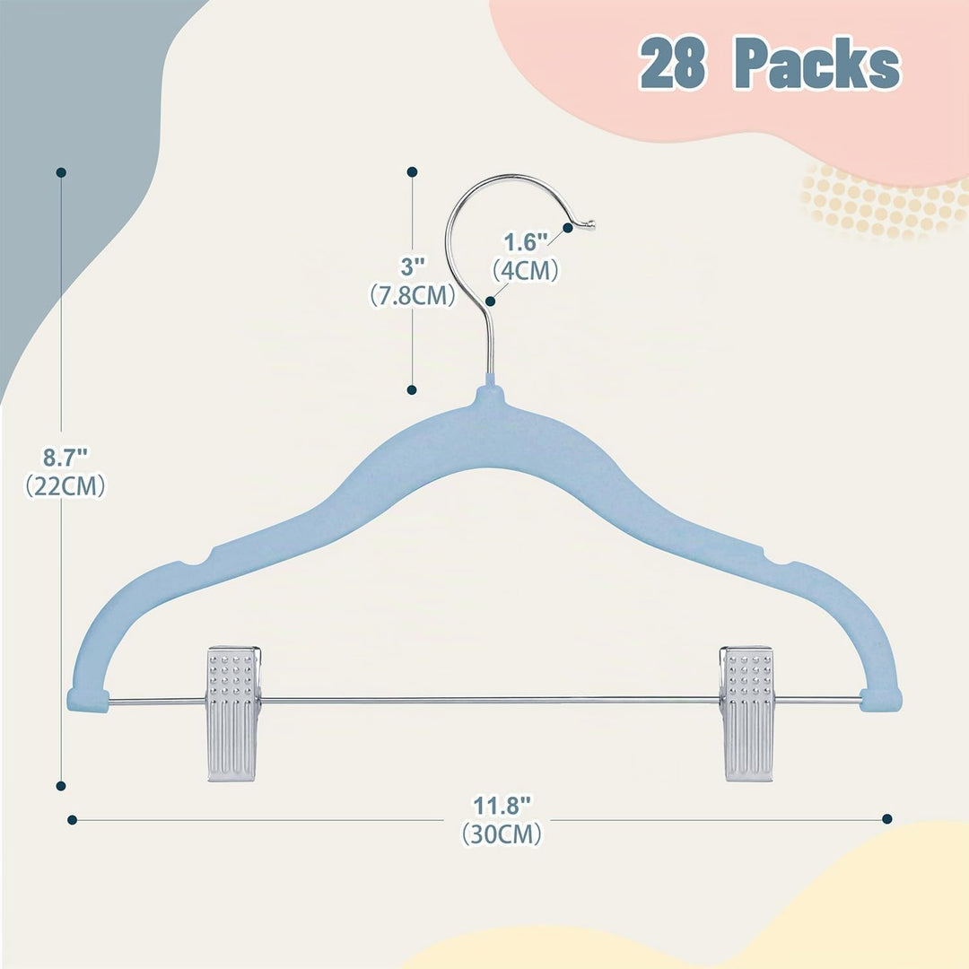 ManGotree Kinder-Rockbügel, 28 Pack Baby-Samtbügel mit beweglichen Clips, rutschfeste Hosenbügel, 30