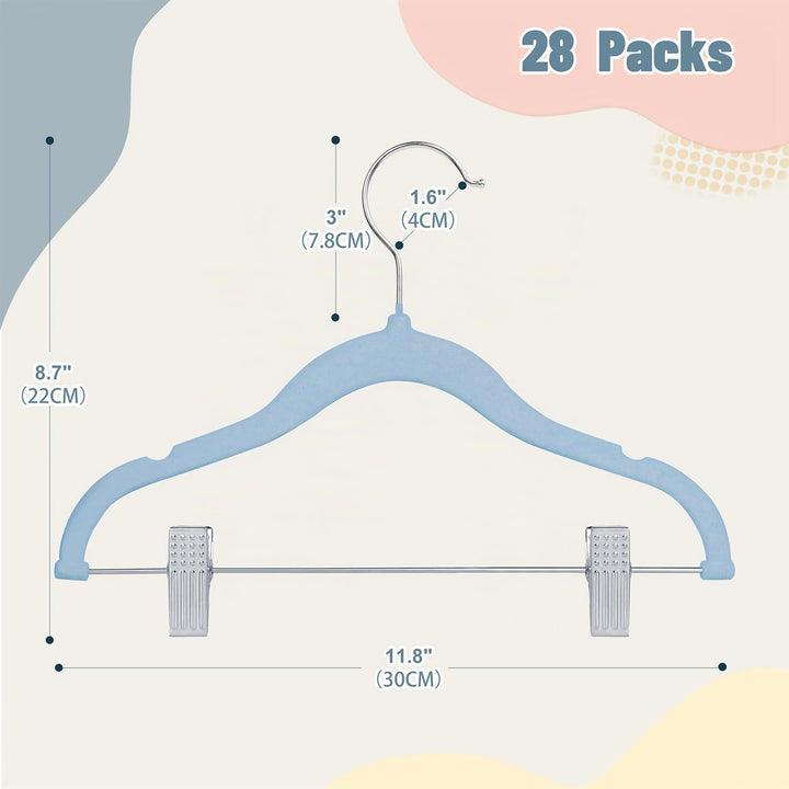 ManGotree Kinder-Rockbügel, 28 Pack Baby-Samtbügel mit beweglichen Clips, rutschfeste Hosenbügel, 30