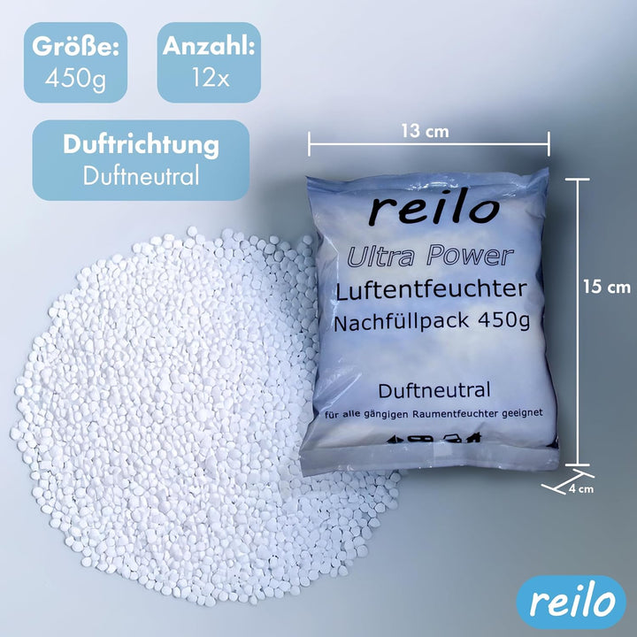12x 450g Ultra Power Luftentfeuchter Granulat, Raumluftentfeuchter im Vliesbeutel, Nachfüllpacks für