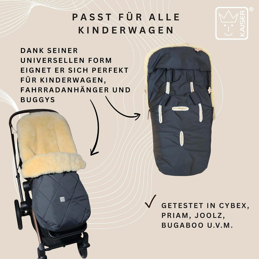 Kaiser Coosy Lammfell Kinderwagen Fusssack, 85 x 45 cm, Universal Passform (anthracite), Anthracite