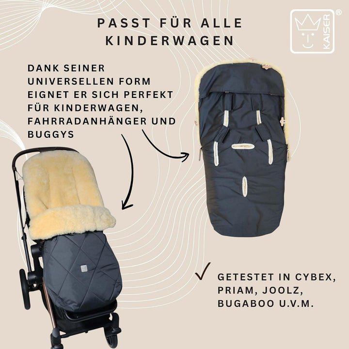 Kaiser Coosy Lammfell Kinderwagen Fusssack, 85 x 45 cm, Universal Passform (anthracite), Anthracite