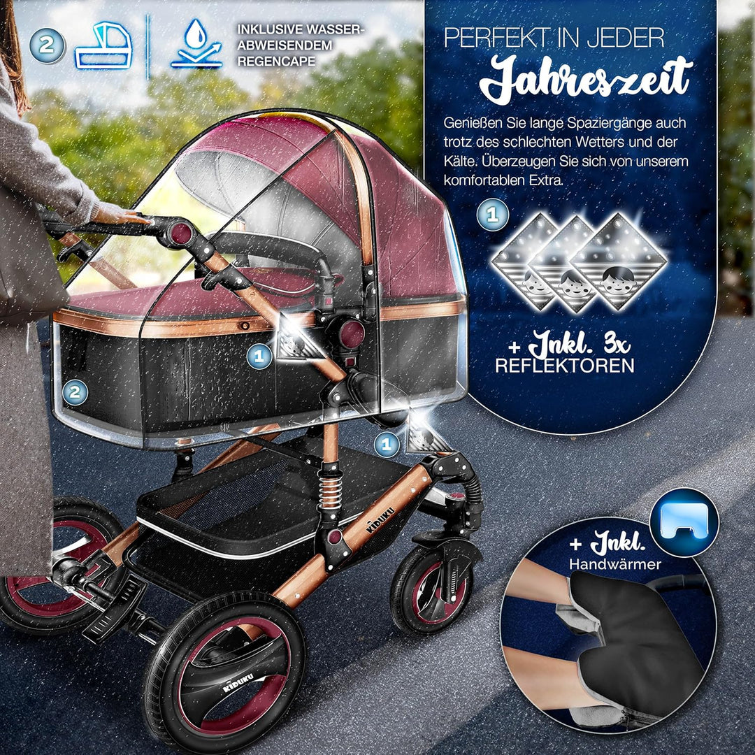 KIDUKU® 3 in 1 Kinderwagen XXL Komplettset | Kombikinderwagen Set inkl. Babywanne Buggy Sportsitz &