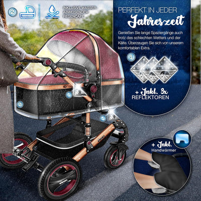 KIDUKU® 3 in 1 Kinderwagen XXL Komplettset | Kombikinderwagen Set inkl. Babywanne Buggy Sportsitz &