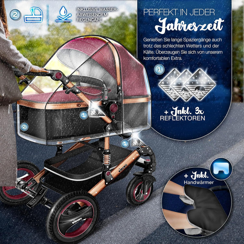 KIDUKU® 3 in 1 Kinderwagen XXL Komplettset | Kombikinderwagen Set inkl. Babywanne Buggy Sportsitz &