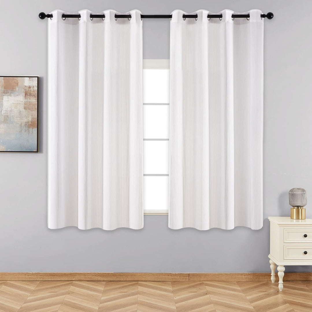 Topfinel Vorhänge Gestreifte Gardinen mit Ösen Weiss 140x145cm Vorhang Halbtransparent 2er Set Ösens