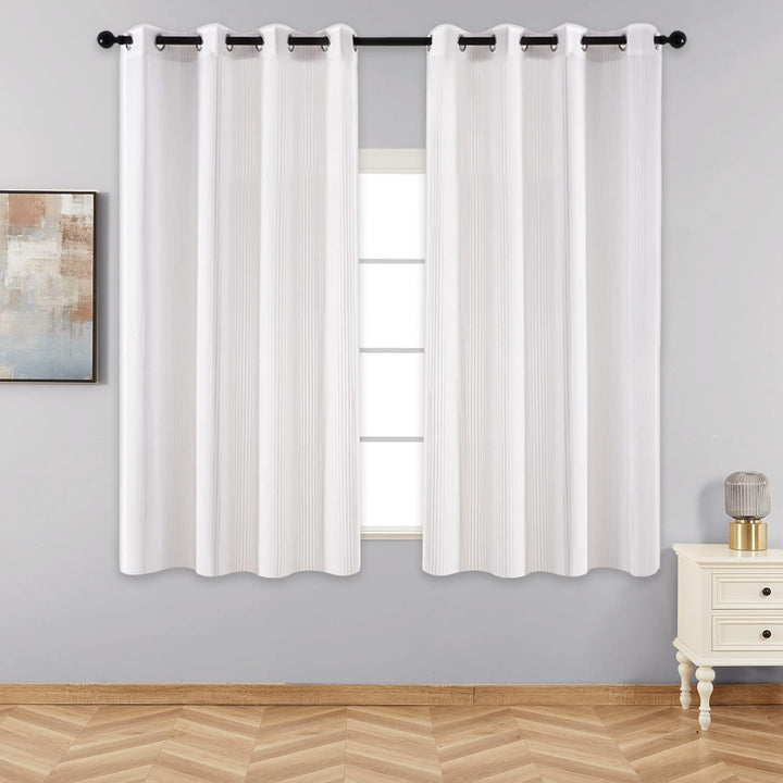 Topfinel Vorhänge Gestreifte Gardinen mit Ösen Weiss 140x145cm Vorhang Halbtransparent 2er Set Ösens