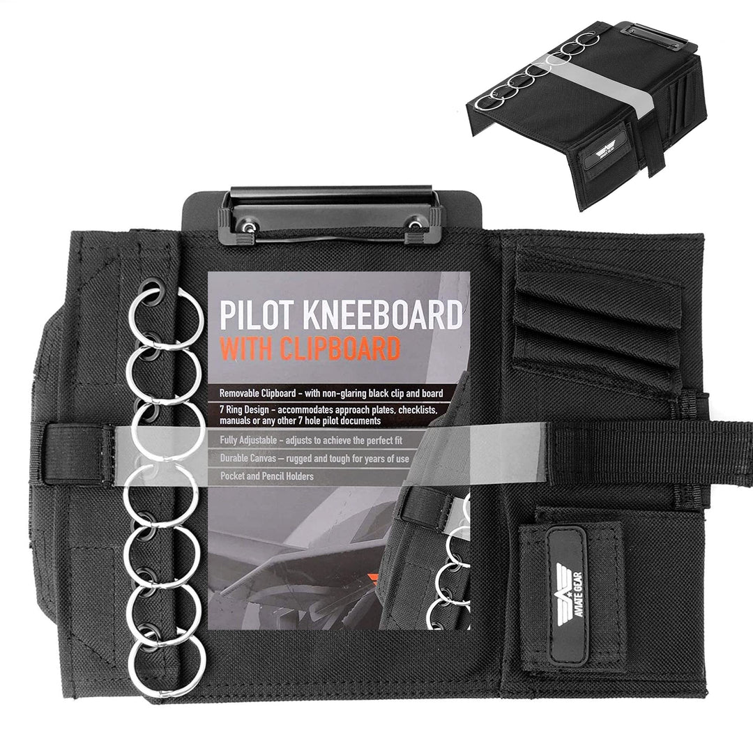 Aviate Gear Pilotenkniebrett mit Klemmbrett und 7 Ringen zur Befestigung von Anflugsplatten und Chec
