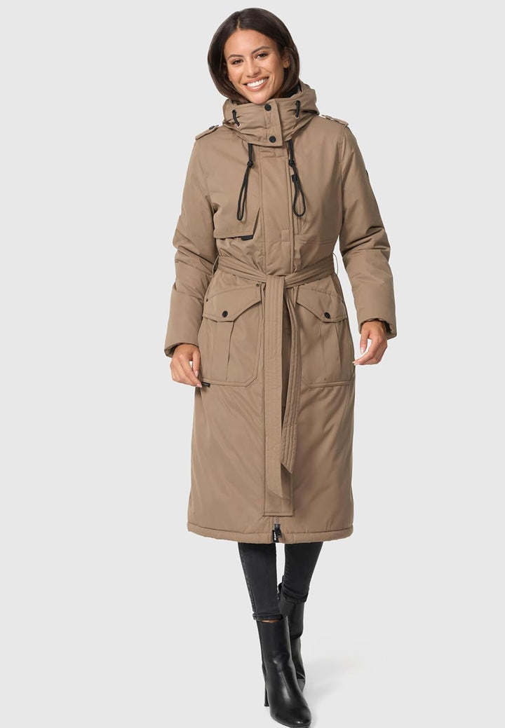 Navahoo Damen Wintermantel Warmer Parka lang mit hohem Kragen und weicher Kapuze Hokulanii XS-XXL M