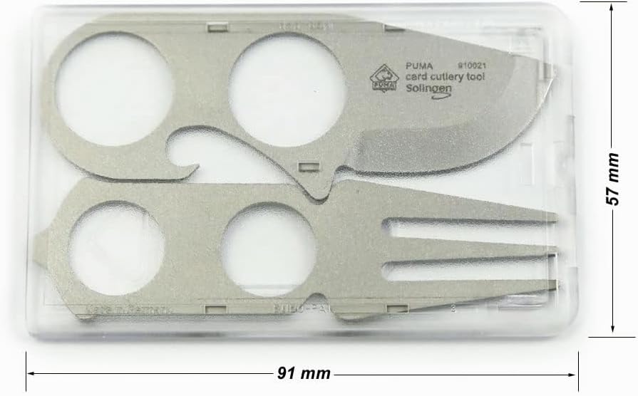PUMA Card Cutlery Tool – Kompaktes Edelstahl-Multitool mit Messer, Gabel, Löffel, Dosenöffner, Flasc