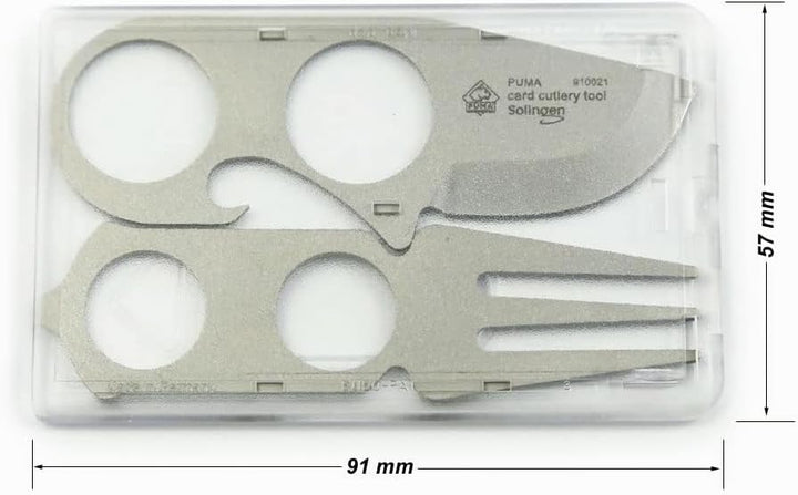 PUMA Card Cutlery Tool – Kompaktes Edelstahl-Multitool mit Messer, Gabel, Löffel, Dosenöffner, Flasc