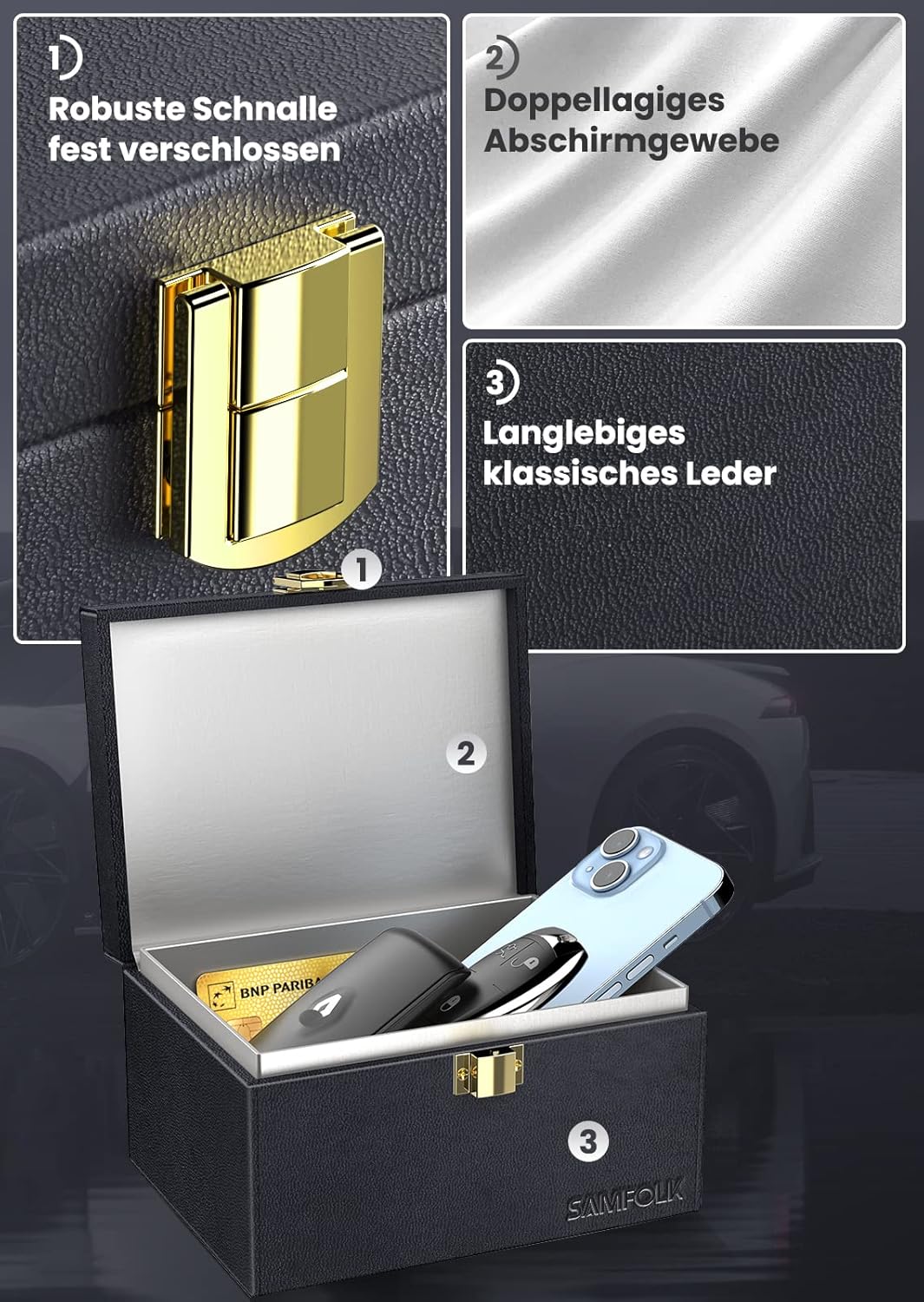 Samfolk Keyless Go Schutz Autoschlüssel Box, Faraday Box und Bags 2 Stück, Keyless Go Schutz Autosch