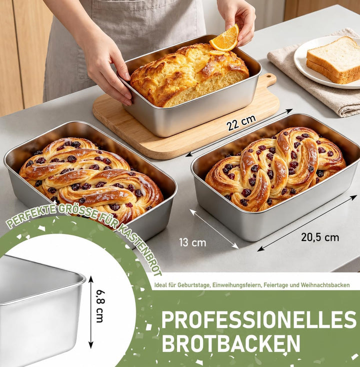 8er Set Kastenform Edelstahl, 22 x 15 x 6,5 cm Backform ohne Beschichtung, Edelstahl-Kastenformen Br