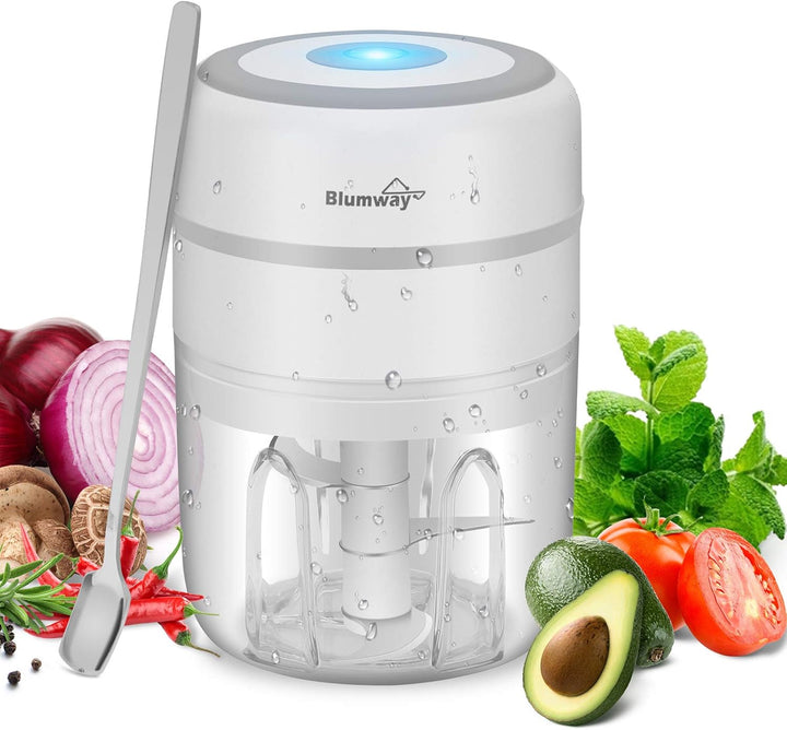BlumWay Mini Zwiebelschneider, 250ML Mini Knoblauchhacker Gemüsezerkleinerer Elektrisch Zerkleinerer