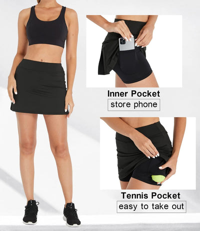 Westkun Damen Tennisrock Skirt Skort Golfrock mit Innenhose Sport Active Minirock Sommer Hoher Taill