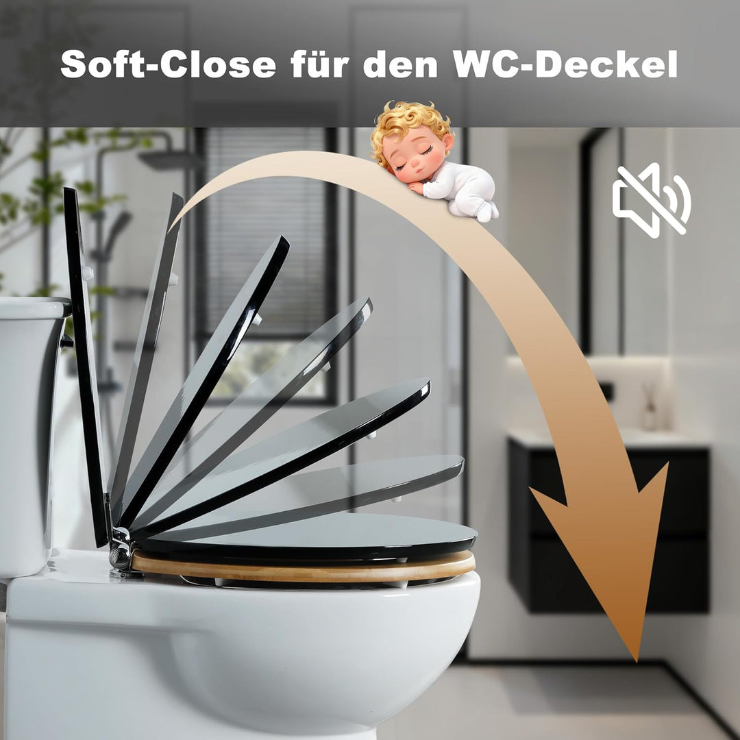 Angel Shield WC-Sitz mit Absenkautomatik, Verstellbare Metallscharniere, zu Reinigen, O-Förmig, 45x3