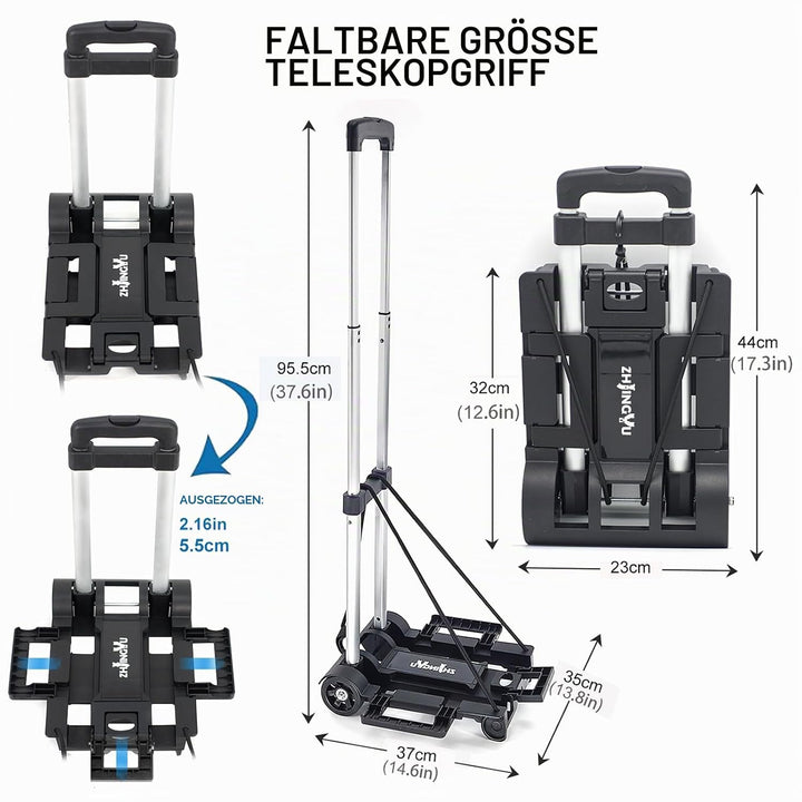 ZHJINGYU Aluminium Sackkarre Klappbar, 35KG Transportkarre mit Teleskopstange - 2 Expanderseilen ink