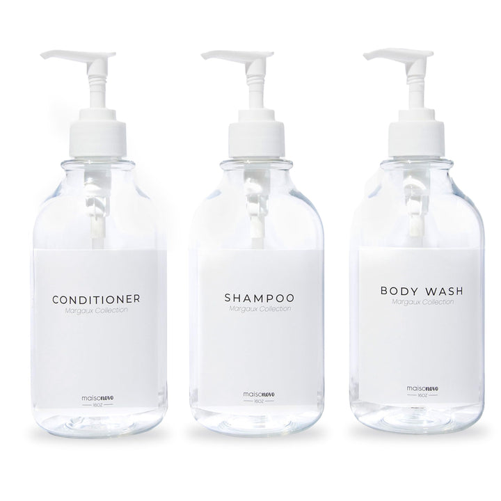 MaisoNovo Nachfüllbare Shampoo und Conditioner Flaschen | 500 ml Satz von 3 klaren Kunststoff-Flasch