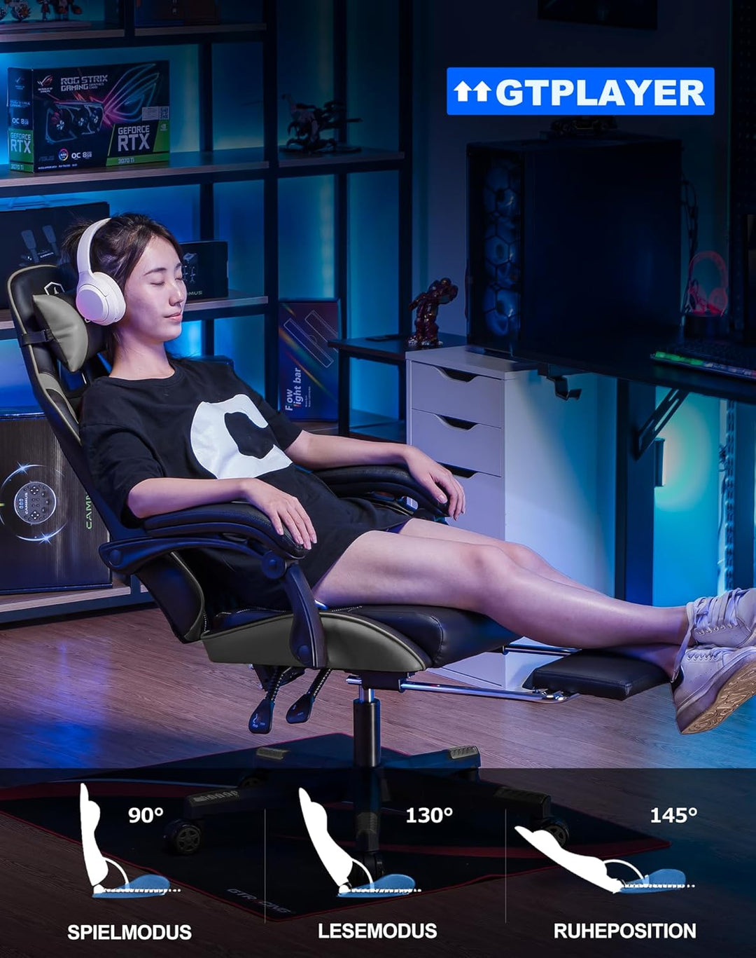 GTPLAYER Gaming Stuhl, Gamer Stuhl, Ergonomischer Bürostuhl mit mit Fussstütze verstellbare Lenden u