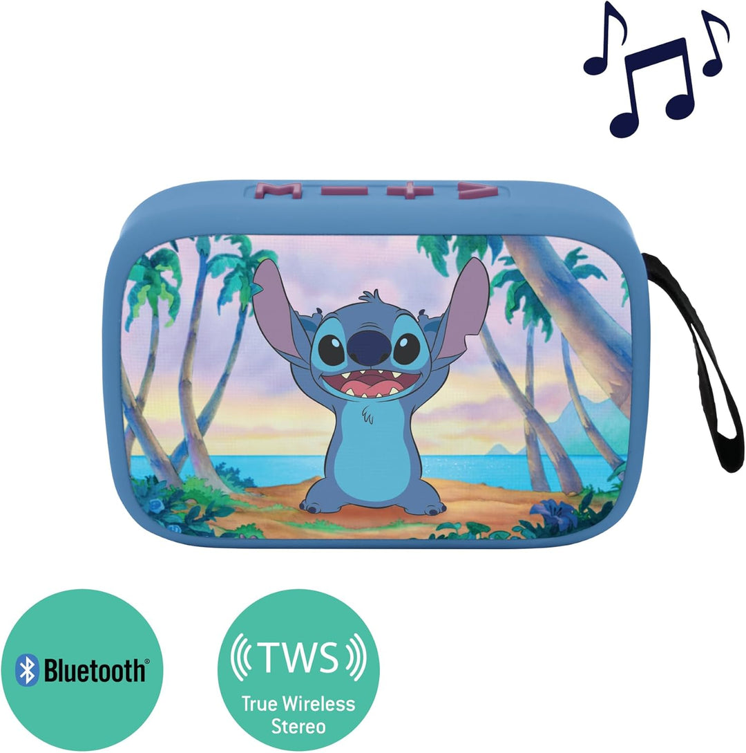 Lexibook, Disney Stitch, Tragbarer Bluetooth-Lautsprecher, kabellos, USB-C, SD/TF-Karte, wiederaufla