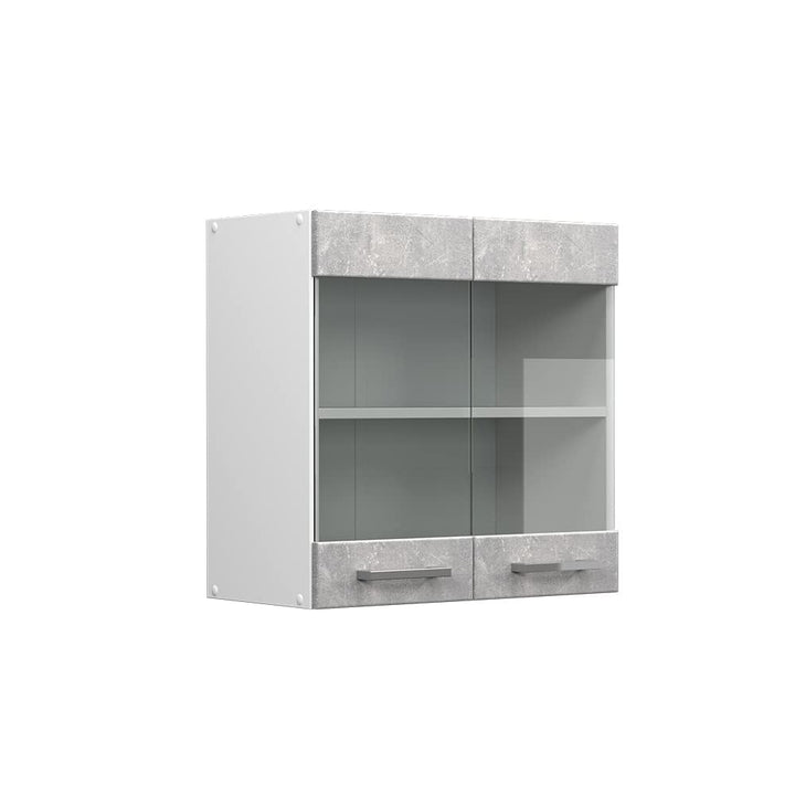 Vicco Küchenschrank Glas R-Line, Beton/Weiss, 60 cm Beton Hängeglasschrank 60cm, Beton Hängeglasschr