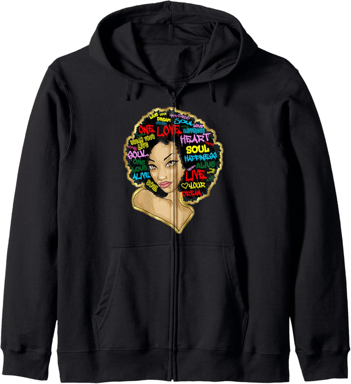 Schwarze Frau Affirmationen Afro Worte Eine Liebe Lebe Kapuzenjacke
