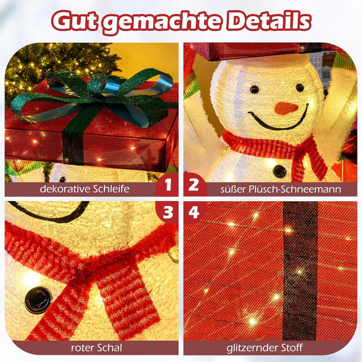 COSTWAY LED Schneemann in Geschenkbox, 115 cm beleuchtete Weihnachtsdeko mit 100 warmweissen LED-Lic