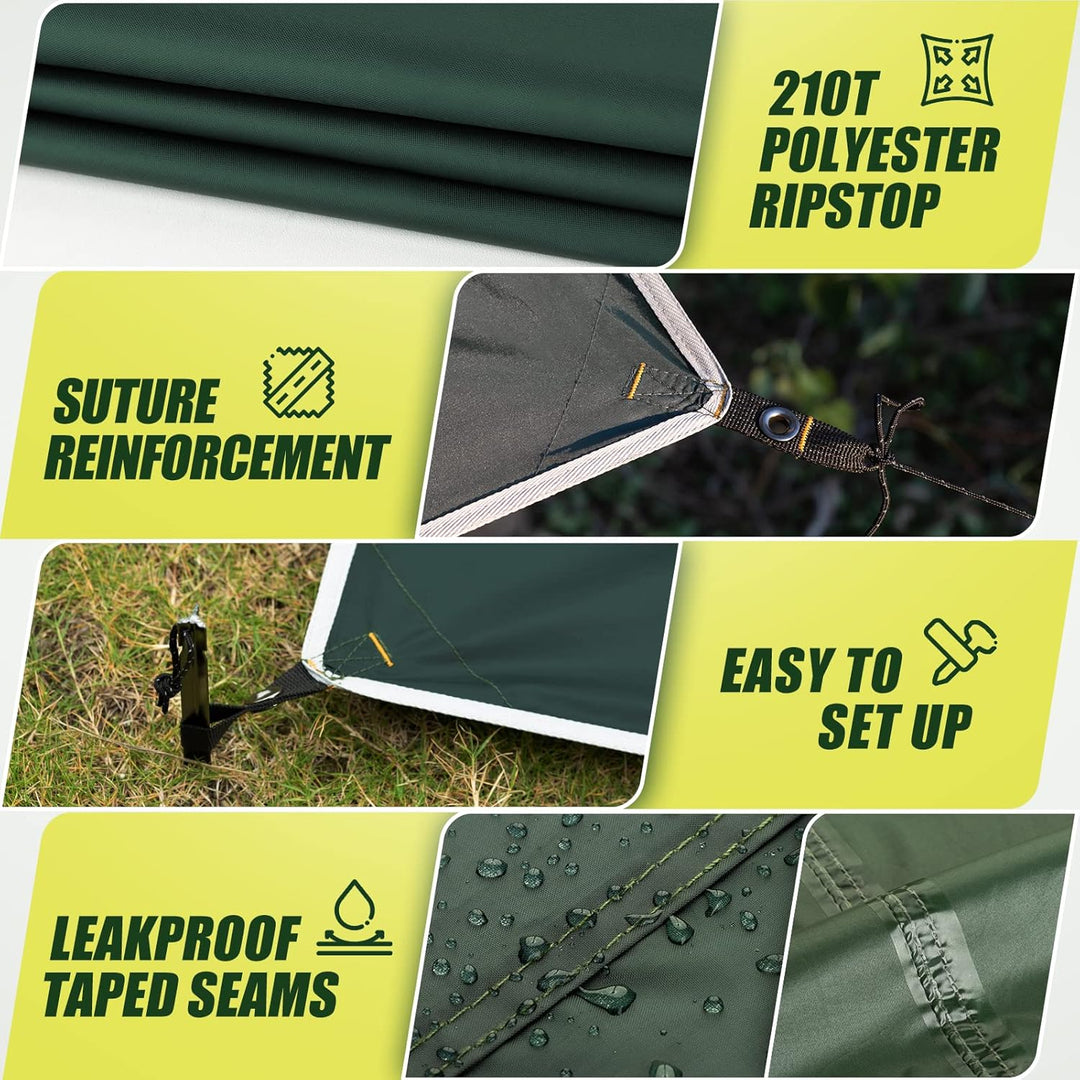 Bessport Zeltplane, Camping Zelt Tarp 3m x 3m/3m x 4m Wasserdicht PU3000 mm Tarp für Hängematte, mit