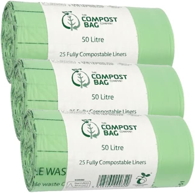 The Compost Bag Company 50 Liter x 25, kompostierbare 50-Liter-Müllbeutel, biologisch abbaubare Müll