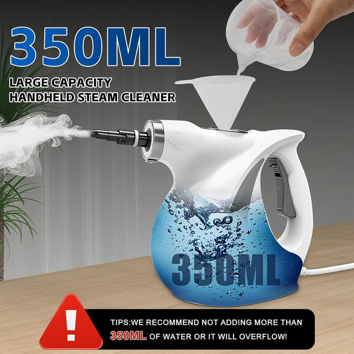 Dampfreiniger Handgerät, Tragbarer Handdampfreiniger mit 350ML Wassertank, Schnellaufheizung, 13 Auf