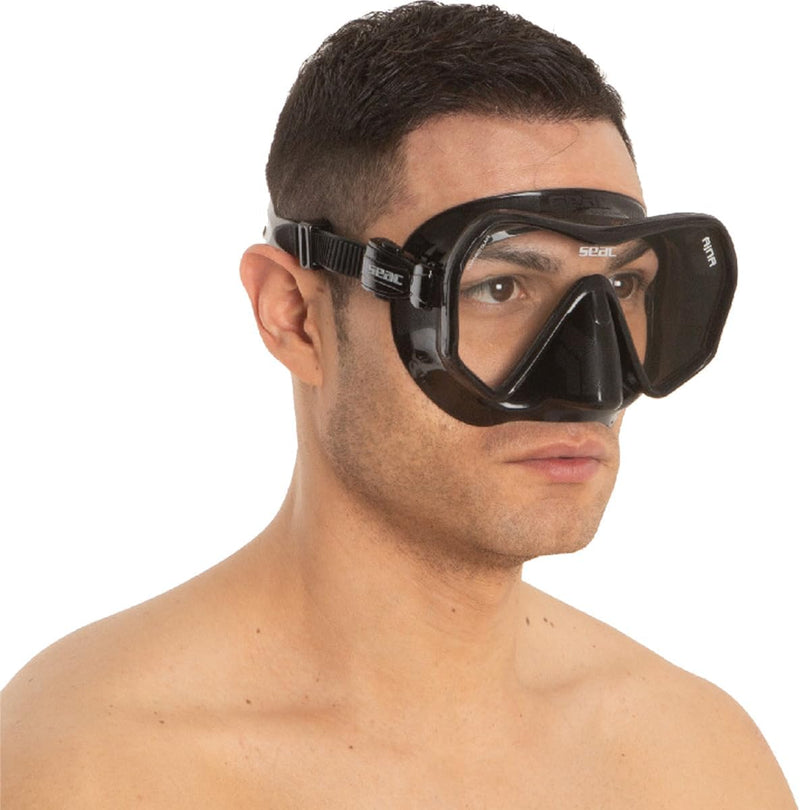 SEAC Ajna, rahmenlose Tauchmaske mit weitem Sichtfeld, 100% Silikonkörper Schwarz, Schwarz